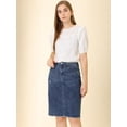 thumbnail image 2 of Unique Bargains Women's Distressed High Waist Ripped Hem Knee Length Denim Skirt, 2 of 6