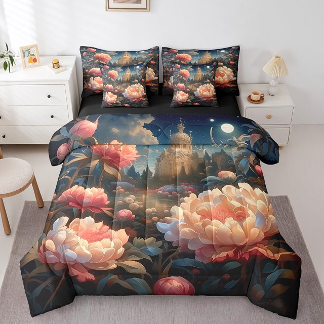 YST Ensembles de Douillette à Fleurs, 7 Pcs, Plantes Botaniques Feuilles, Très Grand Lit