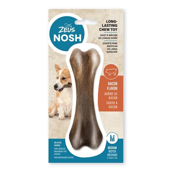 Os à mâcher robuste Nosh Zeus pour chiens, arôme de bacon, grand