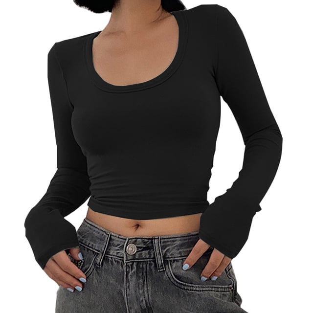 Blouses à Manches Longues pour Femmes Hauts d'Hiver Aguichant à Col Rond à Manches Longues avec Poche Hauts Unis Réguliers Blouse Femme Hauts à Manches Longues Aguichant Hauts à Manches Longues pour Femmes Hauts pour Femmes à Manches Longues