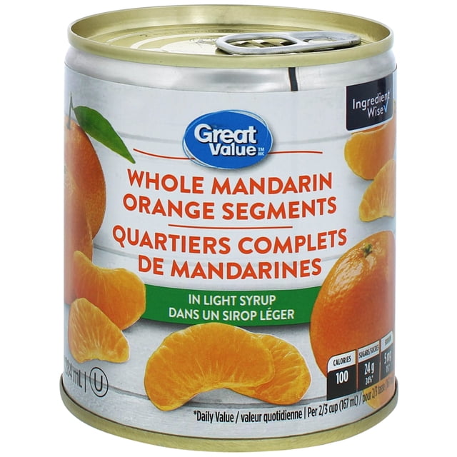 Great Value Quartiers Complets de Mandarines dans un Sirop Léger