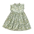 thumbnail image 1 of B91xZ Robe Midi d'Été pour Filles à Col Rond, à Volants, Ligne A, Fluide, pour Fête, Vert 5-6 Ans, 1 of 5