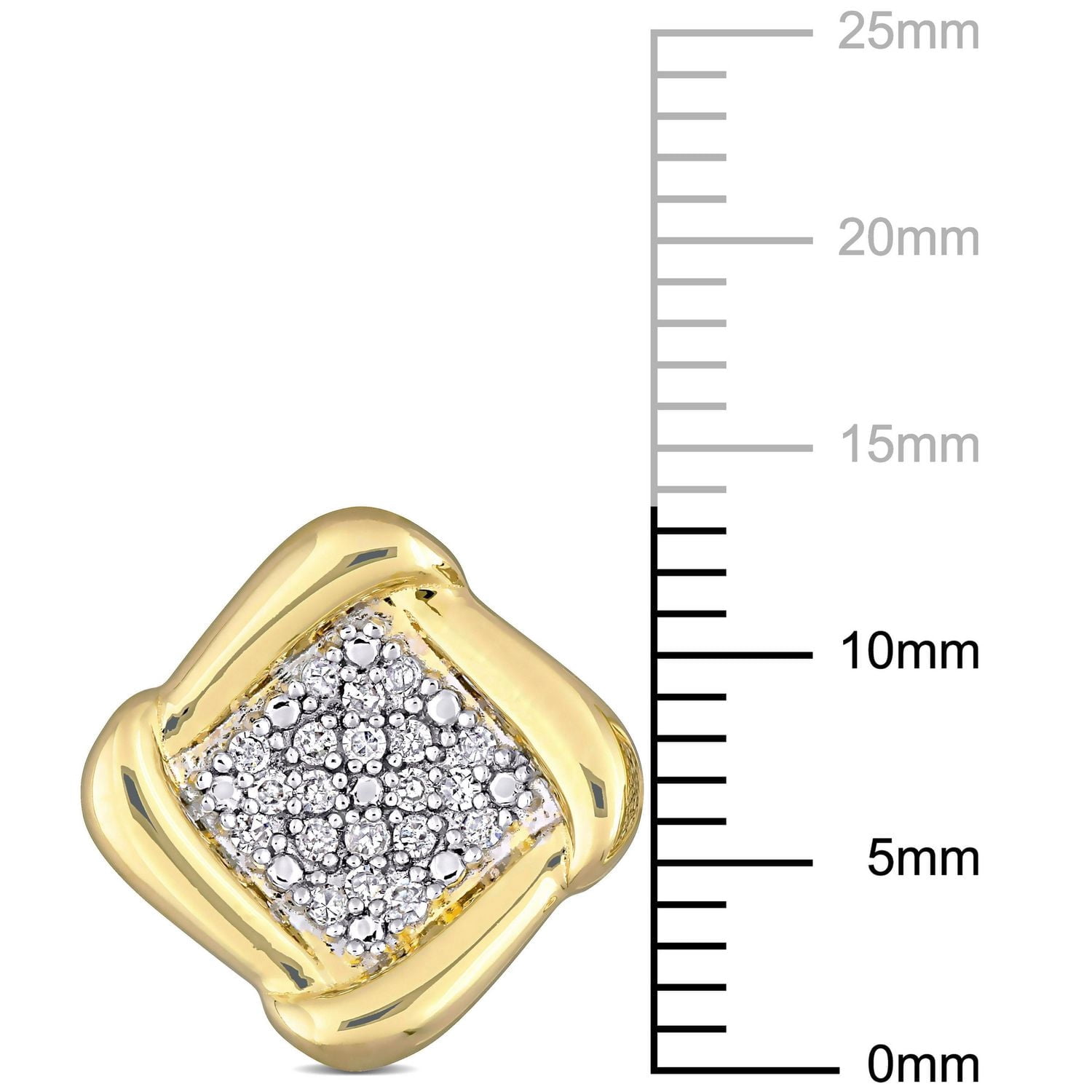 Clous d’oreilles carrés Miabella avec 1/5 ct poids total de diamants en argent sterling plaqué jaune