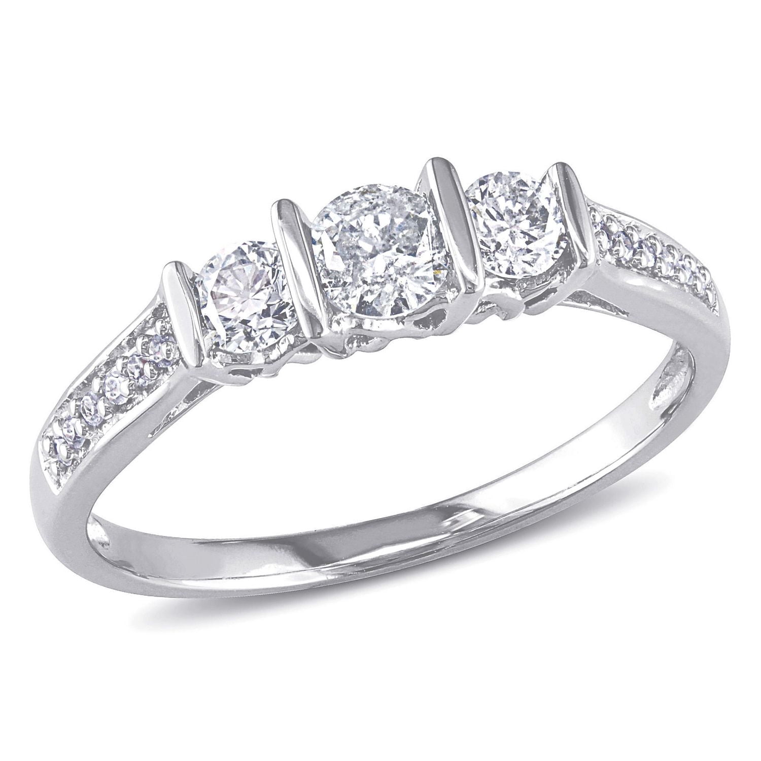 Miabella 0.50 Carat T.W. Diamond 10 K White Gold Three-Stone Engagement Ring