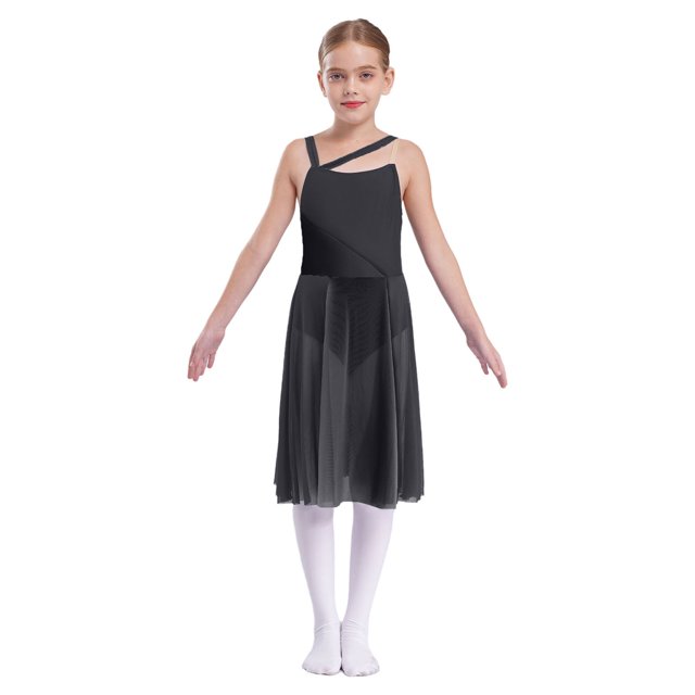 Oyolan Robe de Danse Ballet Sans Manches en Maille Transparente pour Filles Vêtements de Performance Lyrique Noir 10