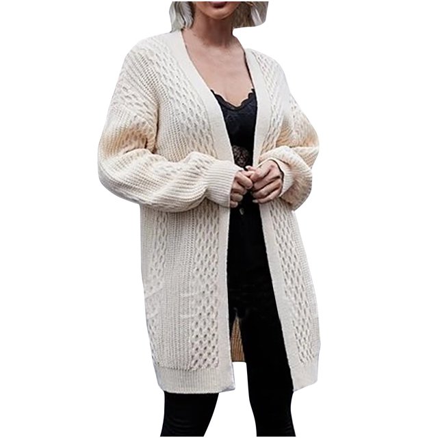 Yuyuzo Mid-Long Cardigan Sweater for Women Long Sleeve Open Front Knit Sweater Solid Color Fall Tops