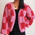 thumbnail image 2 of Womens Cardigan Sweaters V Neck Plaid Short Sleeve Casual, 2 of 8