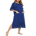 thumbnail image 1 of Robe Longue Fendue à Col Rond avec Fermeture Éclair pour Femmes Manches Courtes, 1 of 2