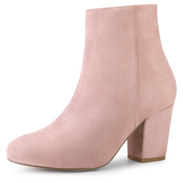 Unique Bargains Women's Side Zipper Block Heel Ankle Boots