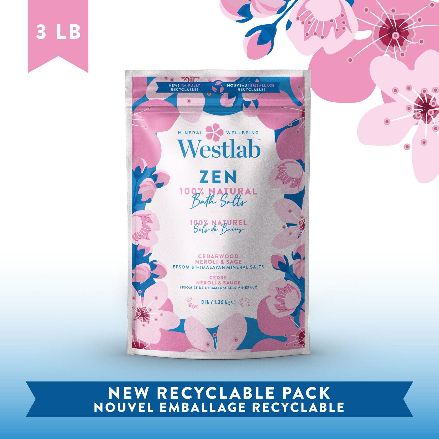 Westlab Zen - Sels de Bain d'Epsom et de l'Himalaya au Cèdre, Néroli & de sauge | 100% naturel, 100% végan, 100% exempt d'acte de cruauté envers les animaux