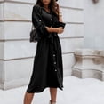 thumbnail image 1 of YUTK Robes pour Femmes, Robe à Manches Longues pour Femmes avec Col à Revers, Boutons et Ceinture à la Taille, Noir P, 1 of 6
