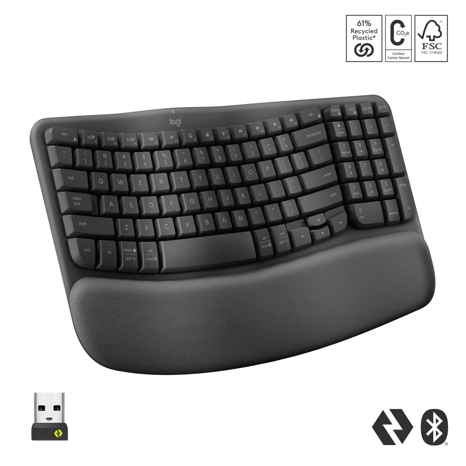 Logitech Wave Keys Wireless Ergonomic Keyboard with Cushioned Palm