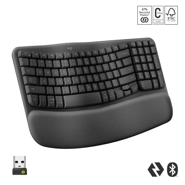 Logitech Wave Keys - clavier ergonomique sans fil, repose-poignets rembourré - Graphite