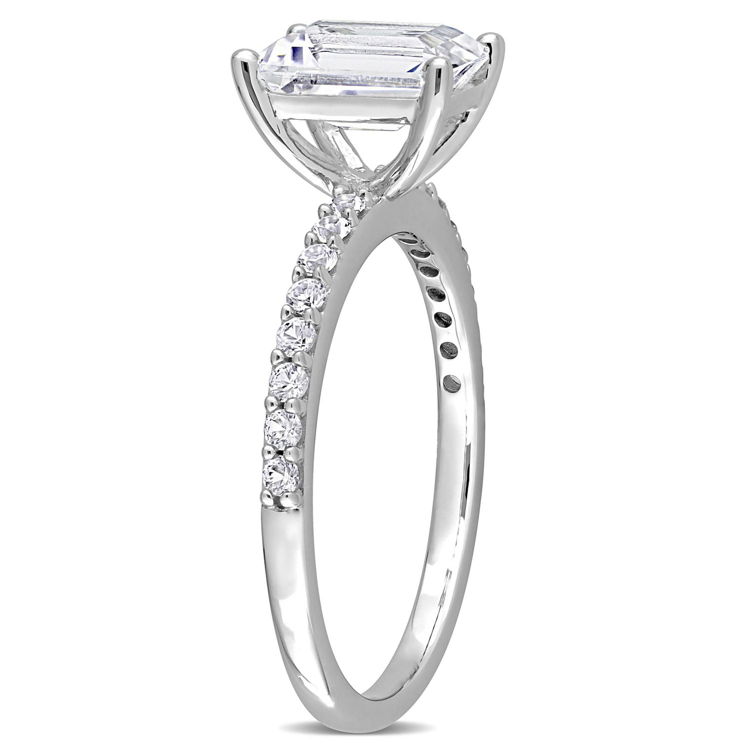 Bague de fiançailles Miabella avec 2-1/3 Carat PBT de Saphir Blanc Synthétique en Or Blanc 10kt