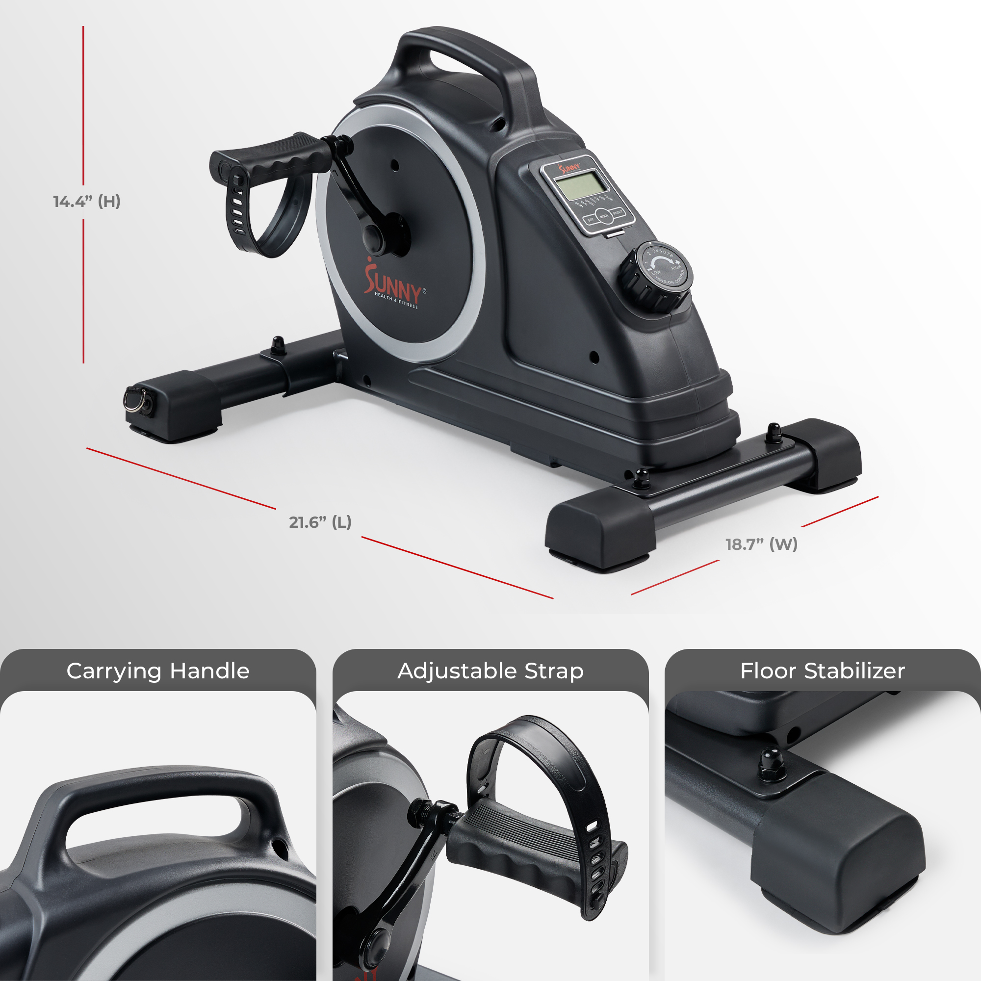 Mini vélo d’appartement à pédales magnétique compact sous le bureau Sunny Health & Fitness avec bandes de résistance et connectivité gratuite à l’application SunnyFit – SF-B020026SMART
