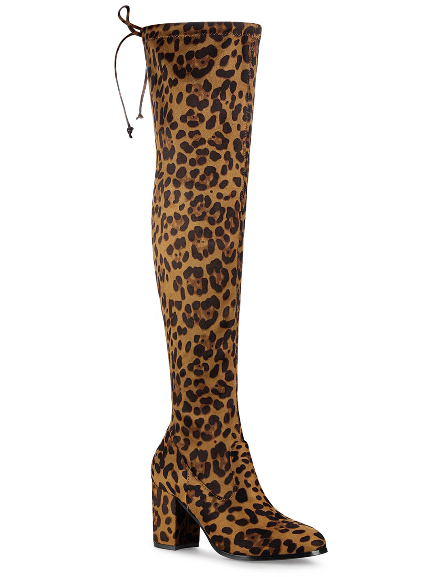 Unique Bargains Women's Round Toe Chunky Heel over The Knee High Boots