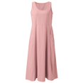 thumbnail image 2 of Kcodviy Robe en Jean pour Femmes, Couleur Unie, Col Rond, Grande Taille, avec Poches, Décontractée, Longue, Robe Grande Taille, Robe Débardeur Quotidienne, 2 of 6