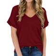 thumbnail image 2 of Pompotops Femmes Solide Manches Courtes V-Cou Poches Décontractées Tee-Tops T-Shirt, 2 of 5
