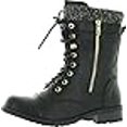 thumbnail image 3 of Forever Link Bottes de Combat pour Femmes Mango-31 à Bout Rond, Style Militaire, à Lacets, Tricotées, Cheville, Revers, Talon Bas, Noir, 10, 3 of 4