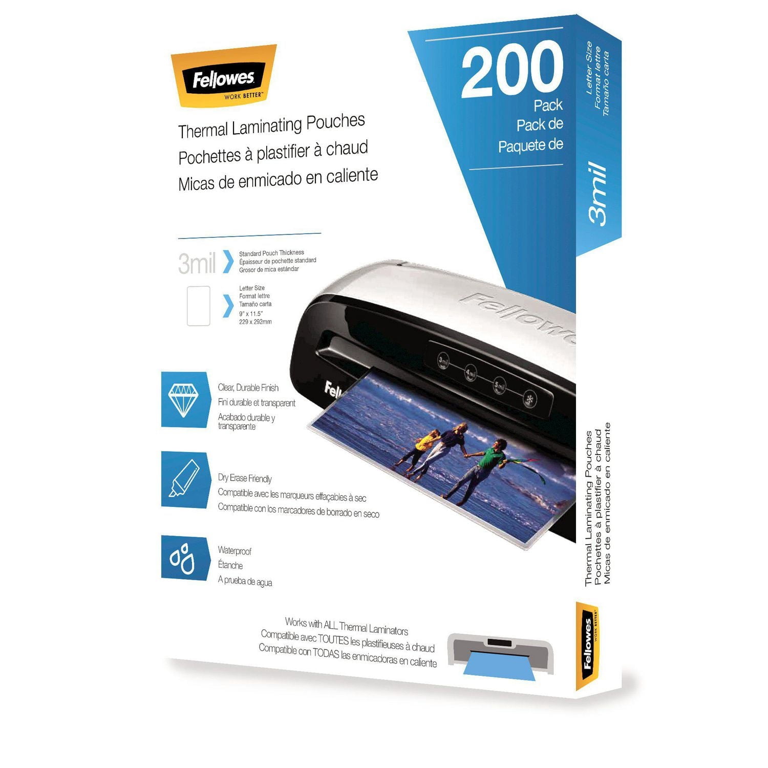 Fellowes Pochettes de plastification thermiques - Lettre, 3 mils, 200 paquet