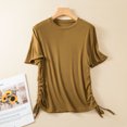 thumbnail image 2 of Birdeem Haut Femme Col Rond Uni en Coton Ajusté avec Cordon de Serrage Manches Courtes Col Rond/chemise, 2 of 12