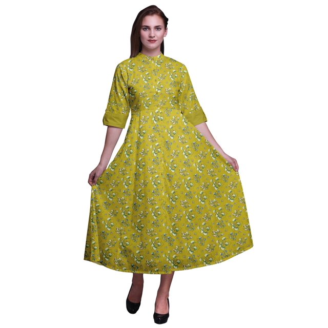 Bimba Robe Chemise à Imprimé Floral à Boutons, Col Mandarin, Manches Retroussables - Grande