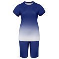 thumbnail image 2 of Innerwin Sweatsuits Solid Color Women Jogger Set Running Short Sleeve Loose Two Piece Outfit Blue L, 2 of 5
