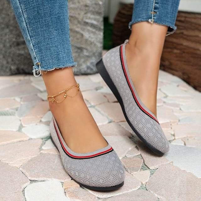Cameland Chaussures Plates Confortables pour Femmes à Enfiler, Bout Rond, Décolleté Peu Profond, en Maille Tissée Aérée