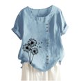 thumbnail image 1 of Cameland Hauts pour Femmes Col Rond Manches Courtes Imprimé Floral Chemise Ample Hauts, 1 of 3