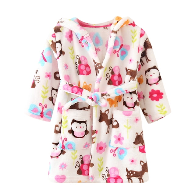 Kcodviy Tout-Petits Bébés Garçons Filles Enfants Pyjamas Garçons à Capuche Épais Chauds Flanelle 18 Mois Vêtements Peignoir Robe de Nuit Pyjamas