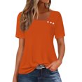 thumbnail image 1 of Women's Button V-Neck T Shirt Short Sleeve Loose Casual Blouse Basic Tee Tops, 1 of 4