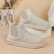 tumgatte Women's Plus-size Solid Mid-tube Vintage Round Toe And Fleece Warm Knight Boots Up to 45% off