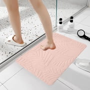 40x60cm Non-Slip Bath Mat, Absorbent Foam Velvet Rug Machine Washable, Soft Flock Bathroom Floor Mat for Tub Shower, Pink