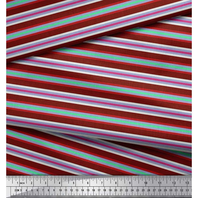 Soimoi Tissu Modal Satin Imprimé à Rayures Horizontales Tissu au Mètre 42 Pouces de Large