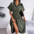 thumbnail image 4 of Mefallenssiah Robe Chemise Décontractée pour Femme à Col en V, Couleur Unie, Ample, à Nouer, 4 of 7