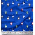 thumbnail image 1 of Soimoi Blue Georgette Viscose Fabric Coffee Glass & Dots Print Fabric by Yard 42 Inch Wide, 1 of 3