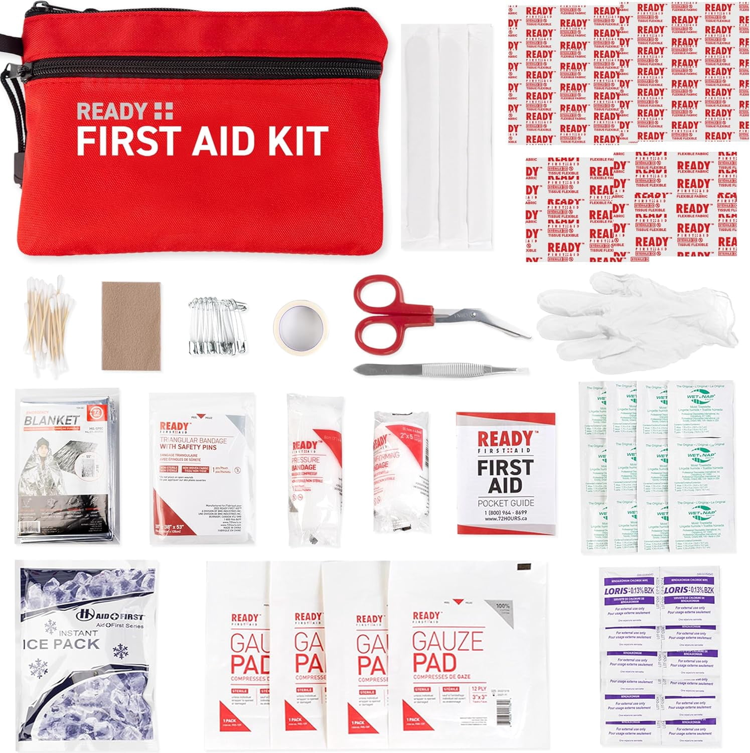 Ready First Aid - Trousse de Premiers Secours de 107 Pièces pour Camping, Randonnée, Sac à Dos, Voyage, Véhicule, Plein Air - Trousse de Sécurité Essentielle pour Préparation aux Urgences