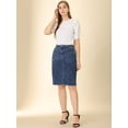 thumbnail image 3 of Unique Bargains Women's Distressed High Waist Ripped Hem Knee Length Denim Skirt, 3 of 6