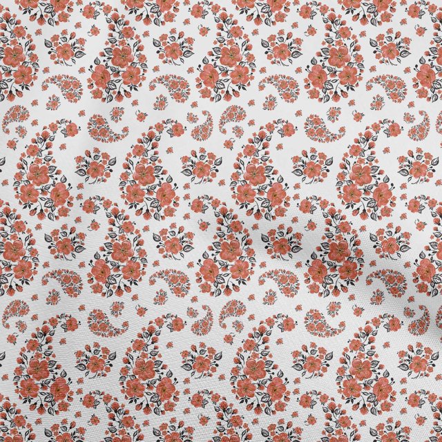 oneOone Polyester Spandex Red Fabric Asian Paisley With Floral Sewing Craft Projects Fabric Prints By Yard 56 Inch Wide