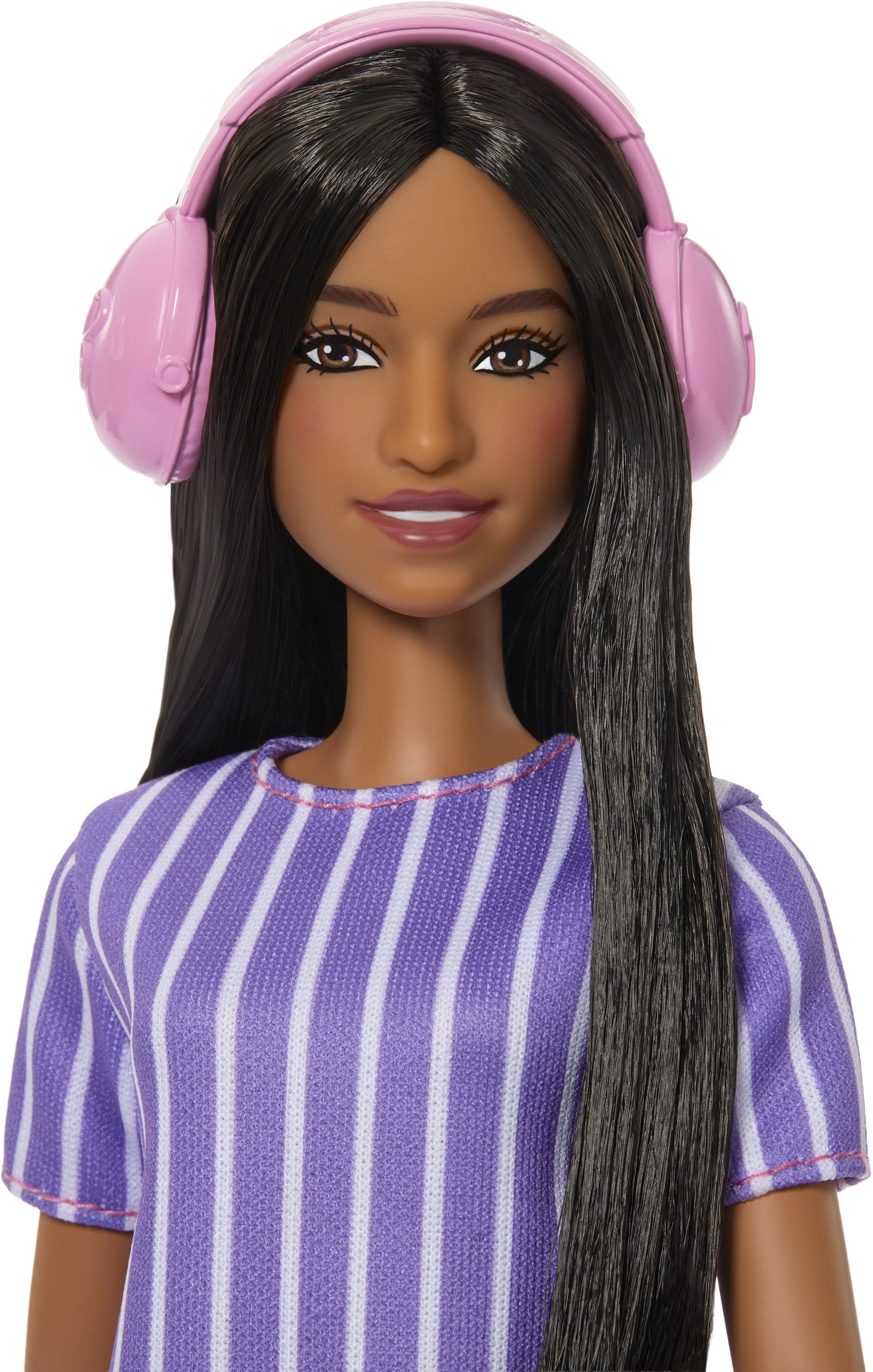 Barbie Fashionistas Doll #245 in Purple Striped Dress, Autistic Barbie with Accessories