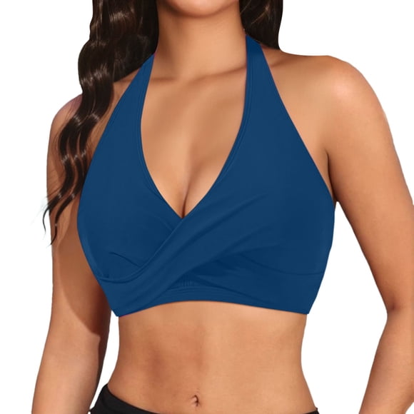 LUOGENLI Swimsuit Tops for Women High Waisted Bikini Women Bikini Top Push up Bathing Suit Top V Neck Full Coverage Swimsuit Top Dark Green Size S