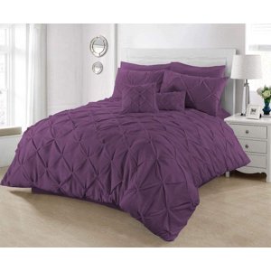 DEBGFS 1 Piece Luxury Pinch Pleated Comforter Premium Super Soft 800 Thread Count 100% Egyptian Cotton 400 GSM All Season Pintuck Comforter- Full/Queen Size (90” x 90) Inch  Plum Solid,plum