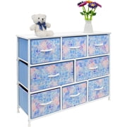 Sorbus Dresser with 8 Drawers - Furniture Storage Chest for Kids Clothing Organization, Bedroom, Hallway, Closet, Office - Steel Iron Frame, Rustic Farmhouse Wood Top, Fabric Bins (Blue)
