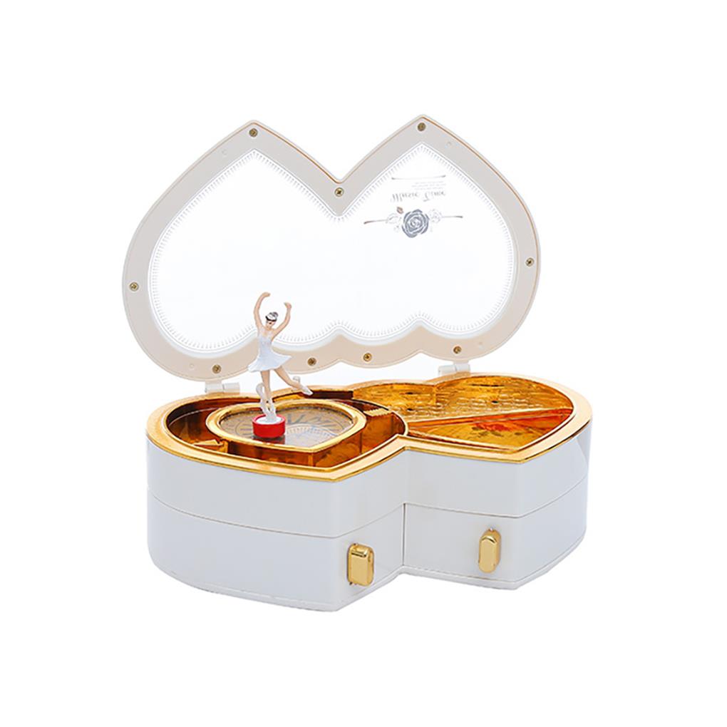 ruzhgo Sweet Heart Shape Musical Ballerina Girl Figurines Jewelry Box Storage Case for Girls
