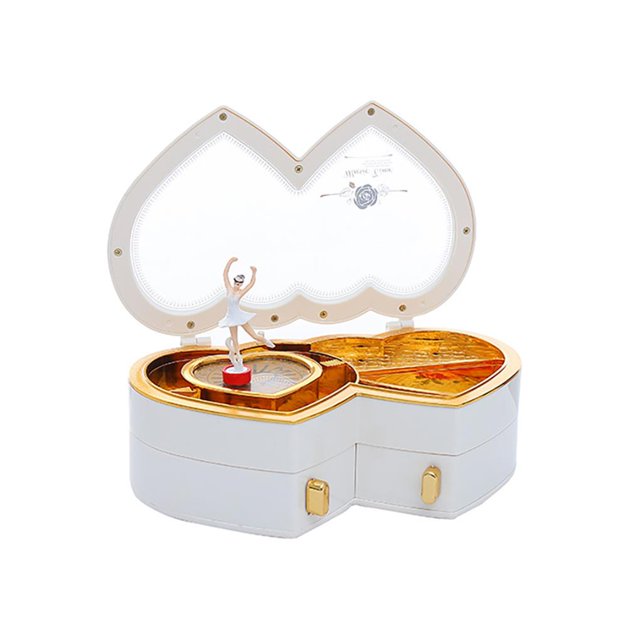 ruzhgo Sweet Heart Shape Musical Ballerina Girl Figurines Jewelry Box Storage Case for Girls