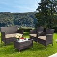 thumbnail image 3 of Gymax Ensemble de Conversation en Rotin pour Patio 4 Pcs, Extérieur, avec Coussin Brun, 3 of 10