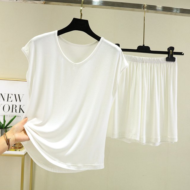 HWRETIE Women's Two Piece Outfit Short Sleeve Top And Shorts Solid Color Casual Summer Set