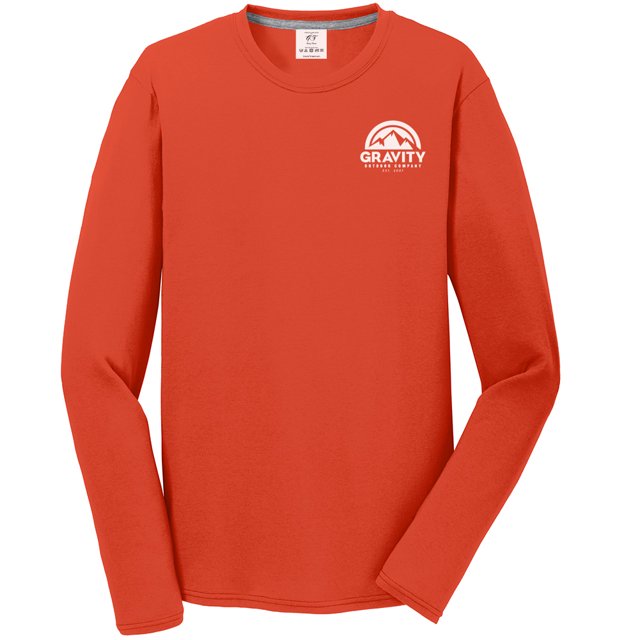 Gravity Outdoor Co. Chemise à Manches Longues Performance - Orange - Logo Blanc - G