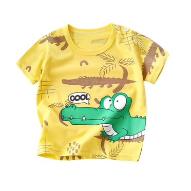 VOAVEKE Boys Tshirts,Toddler Shirts,Baby and Toddler Boys' Dinosaur Print Short Sleeve Graphic T-Shirts Yellow 18-24 Months