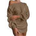 thumbnail image 1 of Pompotops Robe Chandail en Tricot à Manches Lanterne Épaules Dénudées Mode Décontractée pour Femmes, 1 of 4